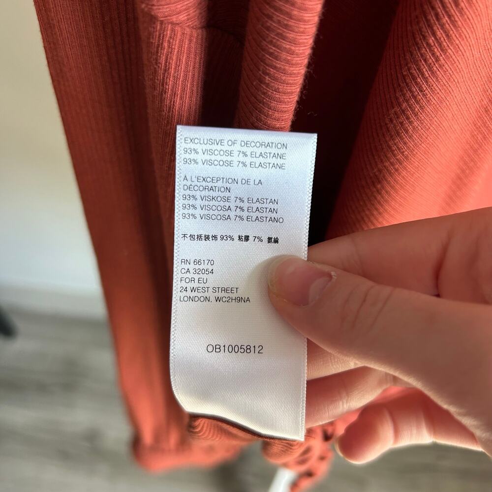 Free People Clay Red Open Back Knot Twisted Soft Ribbed Blouse Size Large - Picture 7 of 7